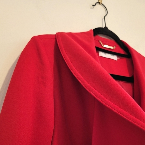 Calvin Klein 2 Red Draped Ruffled Collarless Open Front Long Cardigan Blazer - Picture 9 of 11